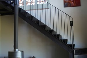 Stairs to the mezzanine level